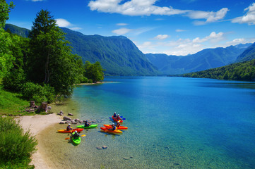  Kayakers on mountain lake