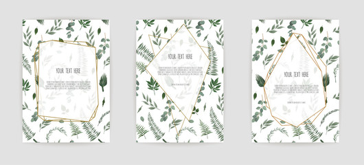 Set Botanical wedding invitation card template design, white and pink flowers on white background.