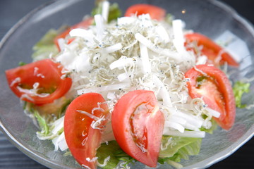 fresh salad with whitebait simply scalded