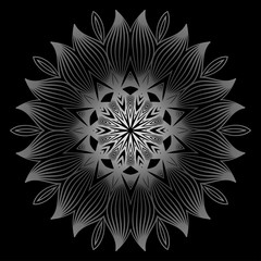 Mandala. For Design, Greeting Card, Invitation, Coloring Book. Arabic, Indian, Motifs. Vector Illustration. Black white grey color.