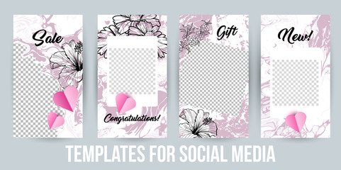 Instagram Stories Creative Modern Photo Frames Pack. Design templates for Social Media Presentations, Branding. Vertical Banners for Sale or Gift. Vector Illustrations with Acrylic Paintings