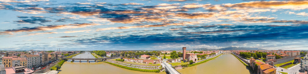 Obraz premium Pisa, Italy. Aerial view of beautiful medieval cityscape and Lungarni from Citadel Tower