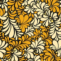 Foto op Canvas Paisley or Damask Golden Floral Seamless Pattern, Vector Ornament. hand drawn seamless pattern. Damask silhouette texture. Floral teardrop motif. Vintage ornate background. Textile, wallpaper © ilonitta