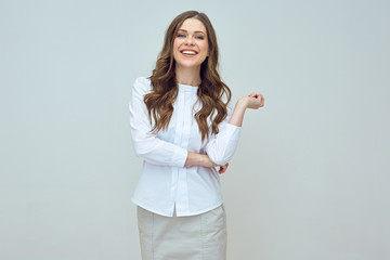 smiling businesswoman with long hair