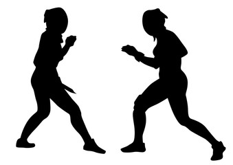 Women in sport fight with knives on white background