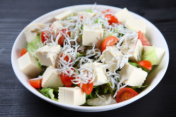 tofu and whitebait salad