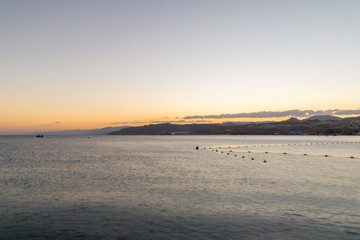 Fototapeta na wymiar Sunset over Red Sea in Eilat, Israel.