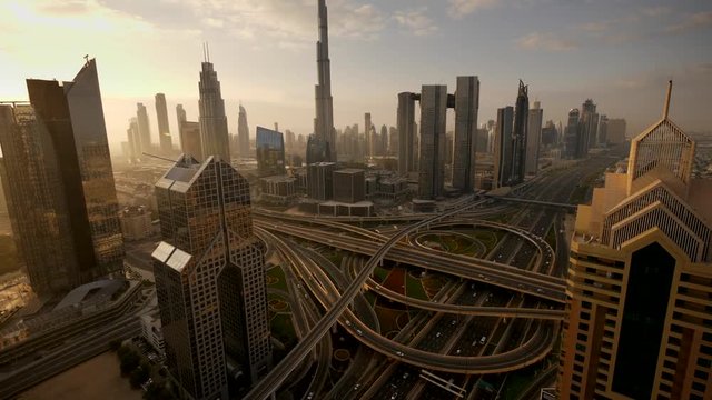 Cityscape View of Dubai Skyline and Urban Roads in the United Arab Emirates
