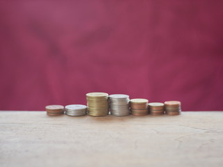 concept stack coins on red background