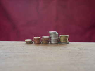 stack coins and red background,concept save money