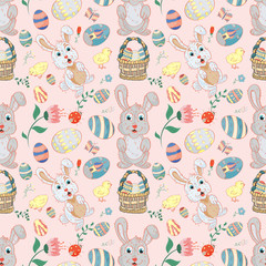 seamless illustration of_5_a pattern in childrens style on the theme of Easter celebration, for the design and decoration of backgrounds