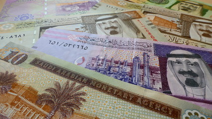 Artistic view of the official currency Riyal, from the Kingdom of Saudi Arabia