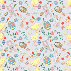 seamless illustration of_6_a pattern in childrens style on the theme of Easter celebration, for the design and decoration of backgrounds