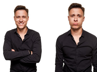 Stylish young man posing and looking at the camera, isolated on a white background