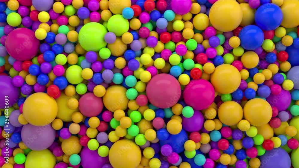 Poster 3d abstract render with shiny reflective balls. simple shapes, random sizes.