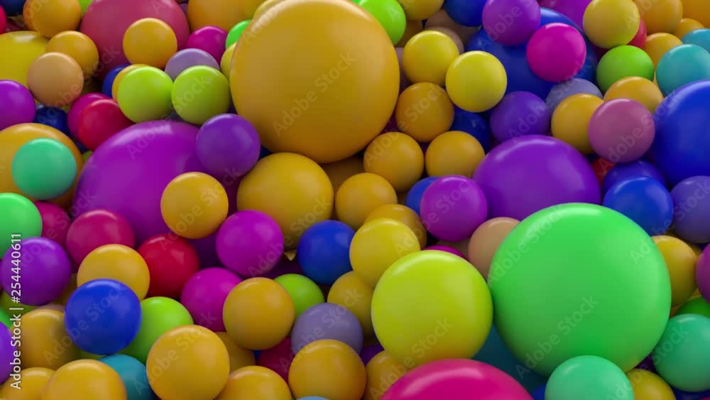Poster 3d abstract render with shiny reflective balls. simple shapes, random sizes.