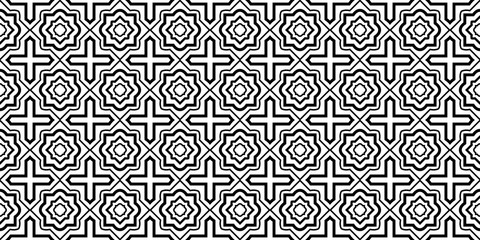Decorative Traditional Geometric Ornament. Seamless Pattern. Vector Illustration. Tribal Ethnic Arabic, Indian, Motif. For Interior Design, Wallpaper. Black white color