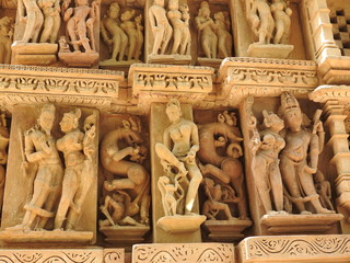 Jain temples of love and sex themes in Khajuraho. Eastern group of Khajuraho temples, Madhya...