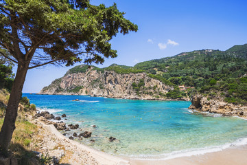 Beautiful beach near Paleokastritsa village, Corfu island, Greece
