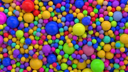 Colorfull 3d abstract render with shiny reflective balls. Simple shapes, random sizes.