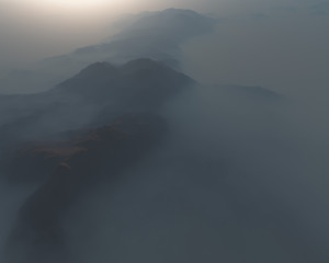 Mountain landscape in morning fog.