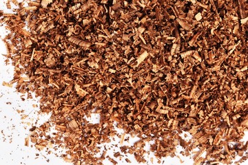 wood saw dust on white background