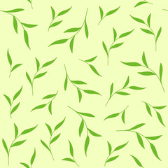 Green leaves seamless pattern. Vector background for fabric print, tea package