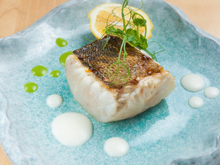 pike perch with lemon-olive sauce