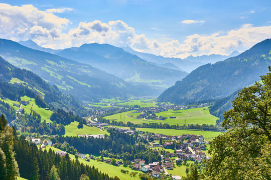 View over beautiful Valley "Zillertal" in Tirol in Austria