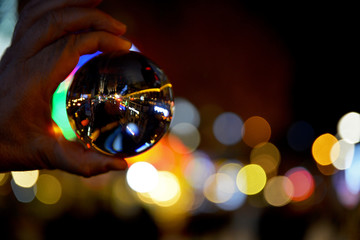 lens ball on colorful bokeh background