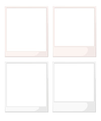 White photo frame set. Four photo paper template for album. Flat vector illustration isolated on white background