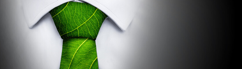 Ecology concept, business man with green leaf tie