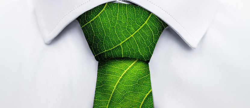 Ecology Concept, Business Man With Green Leaf Tie