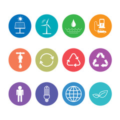 Flat design icons set for sustainable energy and Ecology concept, vector illustration