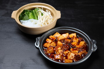 Mabo tofu in a iron pan
