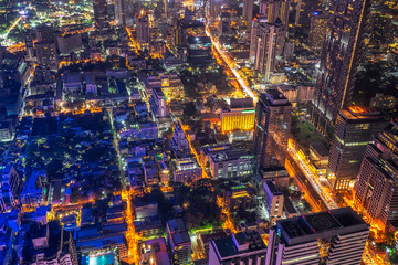 Plakat Cityscape of Bangkok modern office buildings at night, Thailand.
