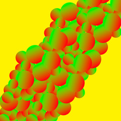 Creative abstract image with bubbles in yellow, red and green colors.