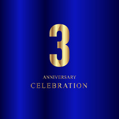 3 Year Anniversary Celebration Gold Blue Vector Template Design Illustration