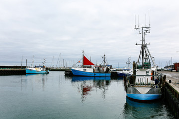 Fototapeta na wymiar View to the port of Klintholm Havn in Denmark.