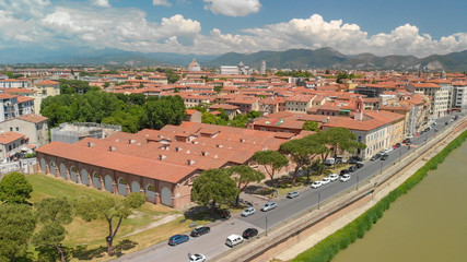Naklejka premium Aerial view of Pisa from the sky. Tuscany cityscape on a sunny day