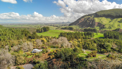 Fototapeta premium Aerial view of Rotorua countryside in winter, New Zealand
