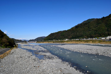 身延 富士川沿いの風景
