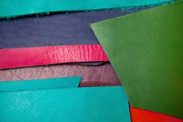 Sliced leather strips. Colorful background and texture.