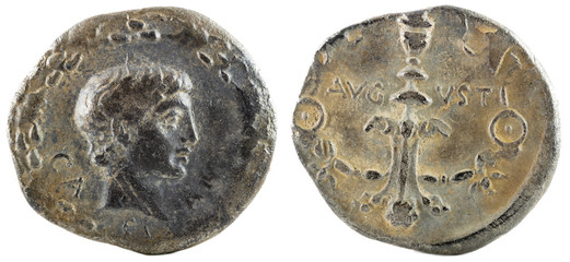 Roman Republic Coin. Ancient Roman silver denarius of the family Julia. Caius Caesar.