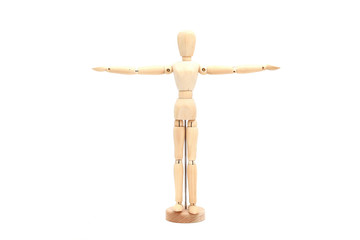 wooden doll in different poses. wooden figure concepts. figure isolated on white background