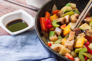 Vegan food on pan