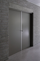Modern technical double-wing minimalist metal doors in contemporary hall