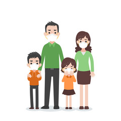 People wearing protective face masks Character Medical Health care concept, factory pipes emitting smoke on background. Fine dust, PM 2.5, air pollution, industrial smog, pollutant gas emission.