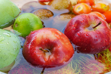 Mixed of tropical fruits close up, healthy concept.