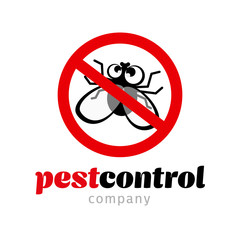 Vector illustration with the image of a black fly, stop insects. Logo. Mascot